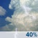This Afternoon: A 40 percent chance of showers and thunderstorms.  Partly sunny, with a steady temperature around 81. Northwest wind around 5 mph. 